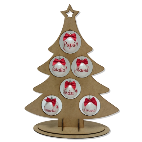 Árbol de Navidad de madera personalizado con 6 bolas